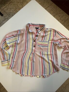 a.n.a Pink Multicolor Striped Button-Front Blouse